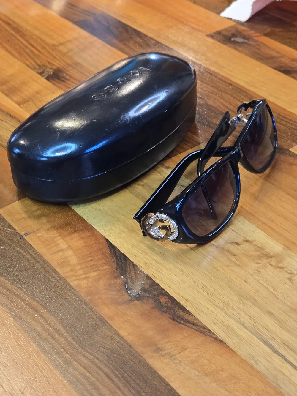 Gucci Y2K Rhinestone Interlocking G Sunglasses W/ Case - Vintage